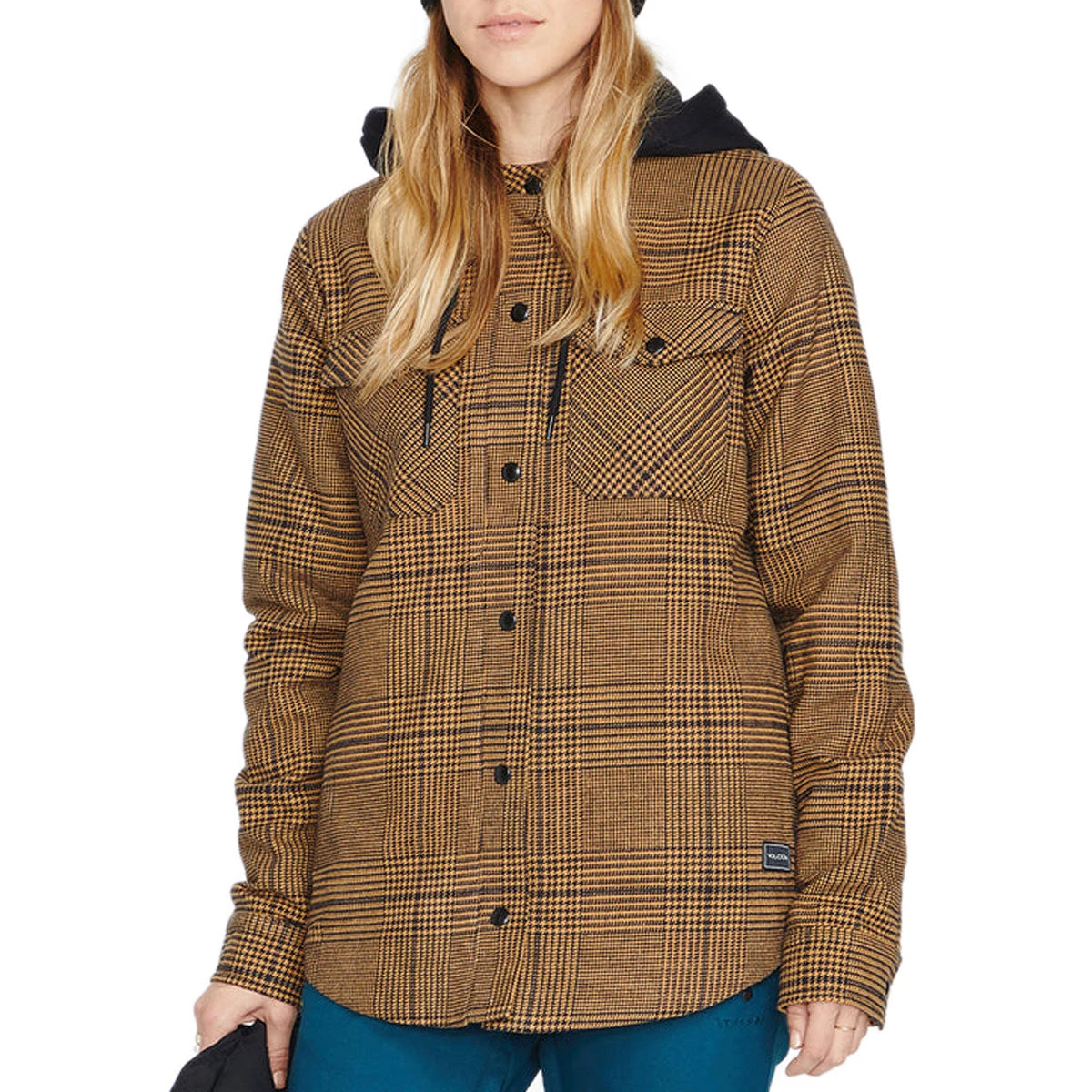 Volcom Womens Hooded Flannel Snowboard Jacket - Caramel 1 Volcom Womens Hooded Flannel Snowboard Jacket - Caramel
