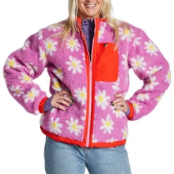 Airblaster Womens Double Puff Snowboard Jacket - Lava/Pink Daisy -Volcom Store 847678189954 3
